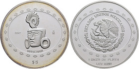 MEXICO, Republic (Second). 1867-present. 5 Pesos 1997 Mo (Silver, 40 mm, 31.10 g, 6 h), on the Mascara from Teotihuacán, Ciudad de México (Mexico City...