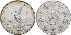 MEXICO, Republic (Second). 1867-present. 2 Onzas 1997 Mo (Silver, 48 mm, 62.14 g, 6 h), Libertad, 2oz, Ciudad de México (Mexico City). 2 ONZAS - PLATA...