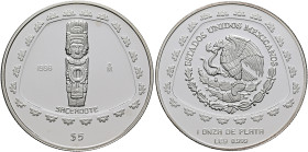 MEXICO, Republic (Second). 1867-present. 5 Pesos 1998 Mo (Silver, 40 mm, 31.10 g, 6 h), on the Sacerdote from the Toltecs, Ciudad de México (Mexico Ci...