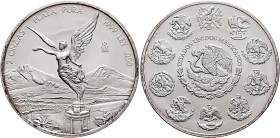 MEXICO, Republic (Second). 1867-present. 2 Onzas 1999 Mo (Silver, 48 mm, 62.24 g, 6 h), Libertad, 2oz, Ciudad de México (Mexico City). 2 ONZAS - PLATA...