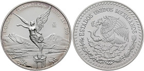 MEXICO, Republic (Second). 1867-present. Onza 1999 Mo (Silver, 40 mm, 31.10 g, 6 h), Ciudad de México (Mexico City). 1 ONZA - PLATA PURA - 1999 LEY .9...