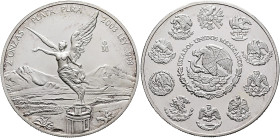 MEXICO, Republic (Second). 1867-present. 2 Onzas 2003 Mo (Silver, 48 mm, 62.07 g, 6 h), Libertad, 2oz, Ciudad de México (Mexico City). 2 ONZAS - PLATA...