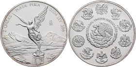 MEXICO, Republic (Second). 1867-present. 2 Onzas 2004 Mo (Silver, 48 mm, 61.94 g, 6 h), Libertad, 2oz, Ciudad de México (Mexico City). 2 ONZAS - PLATA...