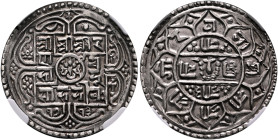 NEPAL, Shah Dynasty. Surendra Vikrama. SE 1769-1803 / AD 1847-1881. Mohar SE 1713 = AD 1791 (Silver, 24 mm, 5.60 g, 6 h). श्री श्री श्री / सुरेन्द्र ब...
