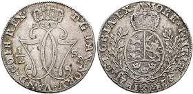 NORWAY. Kristian VII, 1766-1808. 1/2 Speciedaler 1778 HIAB (Silver, 36 mm, 14.28 g, 12 h), Kongsberg. D•G•DAN•NORV•VAND•GOTH•REX• Crowned mirrored mon...