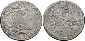 POLAND, Monarchs. Zygmunt III Waza, 1587-1632. 3 Grosze (Trojak) 1592 (Silver, 21 mm, 2.26 g, 12 h), Olkusz. SIGIS•III•D•G•REX•PO•M•D•L• Crowned and c...