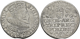 POLAND, Monarchs. Zygmunt III Waza, 1587-1632. 3 Grosze (Trojak) 1593 (Silver, 20 mm, 2.44 g, 12 h), Marienburg (Malbork). •SIGISM•III•D:G - REX•PO•M•...