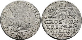 POLAND, Monarchs. Zygmunt III Waza, 1587-1632. 3 Grosze (Trojak) 1593 (Silver, 20 mm, 2.26 g, 12 h), Marienburg (Malbork). •SIGISM•III•D:G - •REX•PO•M...