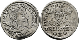 POLAND, Monarchs. Zygmunt III Waza, 1587-1632. 3 Grosze (Trojak) 1593 (Silver, 22 mm, 2.26 g, 4 h), Wilno (Vilnius). SIG•III•D•G• - •REX•PO•M•D•LI• Cr...