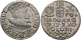 POLAND, Monarchs. Zygmunt III Waza, 1587-1632. 3 Grosze (Trojak) 1594 (Silver, 20 mm, 2.33 g, 12 h), Marienburg (Malbork). •SIGISM•III•D:G - •REX•PO•M...