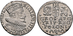 POLAND, Monarchs. Zygmunt III Waza, 1587-1632. 3 Grosze (Trojak) 1594 (Silver, 20 mm, 2.38 g, 12 h), variety with open ring on the reverse, Marienburg...