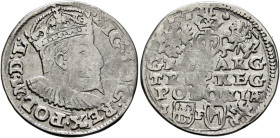 POLAND, Monarchs. Zygmunt III Waza, 1587-1632. 3 Grosze (Trojak) 1595 IF (Silver, 20 mm, 2.14 g, 10 h), Lublin. SIG:3:D:G:REX·POL:M:D:L: Crowned and c...