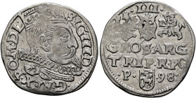 POLAND, Monarchs. Zygmunt III Waza, 1587-1632. 3 Grosze (Trojak) 1598 P (Silver, 20 mm, 2.40 g, 2 h), Poznań. SIG III•D• - •G•REX•PO•M•D•L• Crowned an...