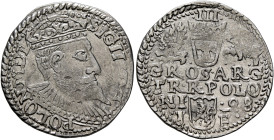 POLAND, Monarchs. Zygmunt III Waza, 1587-1632. 3 Grosze (Trojak) 1598 IF (Silver, 21 mm, 2.24 g, 6 h), Olkusz. SIG II[I D G] - POLON M D L Crowned and...