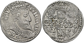 POLAND, Monarchs. Zygmunt III Waza, 1587-1632. 3 Grosze (Trojak) 1598 IF (Silver, 20 mm, 2.00 g, 1 h), Olkusz. SIG III D G R - •POLO[N] M D L• Crowned...