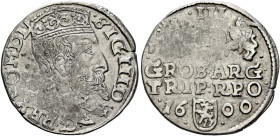 POLAND, Monarchs. Zygmunt III Waza, 1587-1632. 3 Grosze (Trojak) 1600 (Silver, 19 mm, 2.00 g, 6 h), Poznań. •SIG•III•D•G - •REX•PO•M•D•L• Crowned and ...
