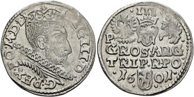 POLAND, Monarchs. Zygmunt III Waza, 1587-1632. 3 Grosze (Trojak) 1601 P (Silver, 20 mm, 2.00 g, 9 h), Poznań. [S]IG III•D• - •G•REX•PO•M•D•L• Crowned ...