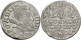 POLAND, Monarchs. Zygmunt III Waza, 1587-1632. 3 Grosze (Trojak) 1601 P (Silver, 20 mm, 1.87 g, 3 h), Poznań. [SIG] III•D• - •G•R[E]X•PO•M•D•L• Crowne...