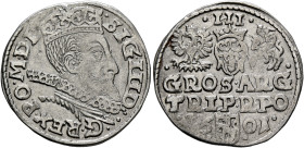POLAND, Monarchs. Zygmunt III Waza, 1587-1632. 3 Grosze (Trojak) 1601 (Silver, 20 mm, 2.00 g, 6 h), Poznań. •SIG•III•D•G - •REX•PO•M•D•L• Crowned and ...
