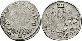POLAND, Monarchs. Zygmunt III Waza, 1587-1632. 3 Grosze (Trojak) 1601 W (Silver, 20 mm, 2.23 g, 3 h), Wilno (Vilnius). SIG 3 D G• - •R•P•M• - D L• Cro...