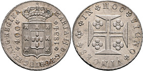 PORTUGAL, Kingdom. Maria II a Educadora (the Educator), 1834-1853. 400 Reis 1834 (Silver, 35 mm, 14.63 g, 9 h), so-called 'Cruzado Novo'. Lisboa (Lisb...