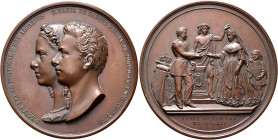 PORTUGAL, Kingdom. Luís I o Popular (the Popular), 1861-1889. Medal 1862 (Bronze, 75 mm, 187.69 g, 12 h), on his Marriage with Maria Pia di Savoia in ...