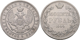 RUSSIA, Tsars of Russia. Nikolai I Romanow, 1825-1855. Rouble 1844 (Silver, 36 mm, 20.54 g, 12 h), Warsaw. ЧИСТАГО СЕРЕБРА 4 ЗОЛОТНИКА 21 ДОЛЯ Crowned...