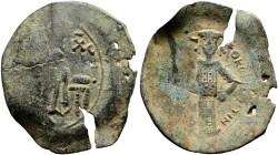 SERBIA. Stefan Radoslav, king, 1228-1234. Trachy (Bronze, 25 mm, 1.81 g, 6 h). Nimbate Christ enthroned facing, wearing tunic and pallium, raising his...