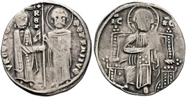 SERBIA. Stefan Uros II Milutin, king, 1282-1321. Gros (Silver, 20 mm, 2.04 g, 6 h). VROSIVS REX S STEFANVS Stefan II standing facing on the left, hold...