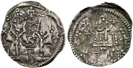SERBIA. Stefan Uros V, as tsar, 1355-1371. Half Dinar (Silver, 17 mm, 0.56 g, 12 h). Stefan Uroš V and Anna of Wallachia seated facing on throne. Anna...