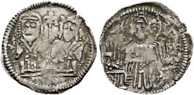 SERBIA. Stefan Uros V, as tsar, 1355-1371. Half Dinar (Silver, 16 mm, 0.50 g, 8 h). Stefan Uroš V and Anna of Wallachia seated facing on throne. Anna ...