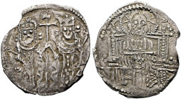 SERBIA. Stefan Uros V, as tsar, 1355-1371. Half Dinar (Silver, 18 mm, 0.82 g, 11 h). Half-length figures of Stefan Uroš V and Anna of Wallachia standi...