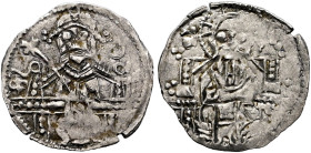 SERBIA. Stefan Uros V, as tsar, 1355-1371. Half Dinar (Silver, 15 mm, 0.49 g, 6 h). CΦb Zb ('Stefan Tsar') Stefan Uroš V enthroned facing, crowned, ho...