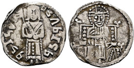 SERBIA. Vuk Brankovic, Vojvoda of Kosovo, circa 1371-1396. Half Dinar (Silver, 16 mm, 0.84 g, 6 h). aBΛbIςb - BΛbIςb Vuk Brankovic standing facing, ba...