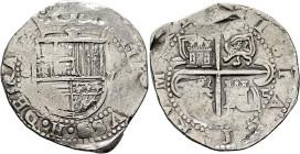 SPAIN, Reino de España. Felipe II el Prudente, 1556-1598. Cob 8 Reales (Silver, 41 mm, 26.52 g, 9 h), engravers error with 'PHILIPPVSS' instead of 'PH...