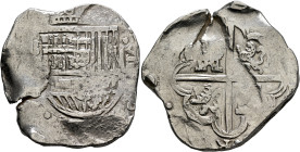 SPAIN, Reino de España. Felipe III el Piadoso, 1598-1621. Cob 8 Reales (Silver, 39 mm, 22.51 g, 4 h), Sevilla (Seville). [PHILI]P[PVS•III•D•G•OMNIVM] ...