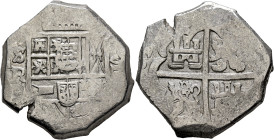 SPAIN, Reino de España. Felipe IV el Grande. Cob 8 Reales (Silver, 34 mm, 27.68 g, 6 h), Sevilla (Seville), 1625-1629. [PHILIPPVS•IIII•D•G•] Crowned c...