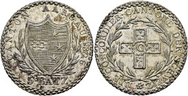 SWITZERLAND. Aargau, Kanton. 5 Batzen 1826 (Silver, 27 mm, 4.29 g, 6 h), Aarau. CANTON AARGAU 1826 / 5•BATZ Coat of arms within laurel and palm branch...