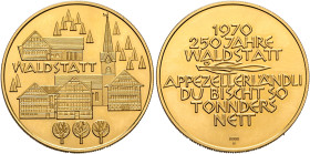 SWITZERLAND. Appenzell Ausserrhoden. Waldstatt. Medal 1970 (Gold, 33 mm, 26.04 g, 6 h), on the 250th Anniversary of the municipality of Waldstatt. WAL...