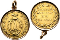 SWITZERLAND. Basel, Kanton. 16 Franken = Duplone 1795 (Gold, 25 mm, 9.62 g, 6 h). RESPVBLICA - BASILIENSIS / •1795• Oval coat of arms between oak bran...