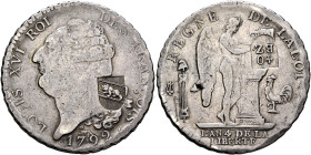 SWITZERLAND. Bern. Kanton. 40 Batzen (Silver, 38 mm, 29.19 g, 6 h), countermarked on a French Écu constitutionnel de 6 livres 1792 A (Paris), 1816-181...