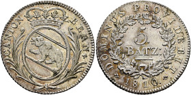 SWITZERLAND. Bern. Kanton. 5 Batzen 1810 (Silver, 26 mm, 4.43 g, 6 h). CANTON - BERN Crowned coat of arms between palm branches. Rev. DOMINUS PROVIDEB...