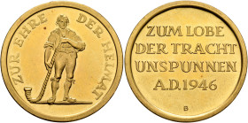 SWITZERLAND. Bern, Kanton. Interlaken. Medal 1946 B (Gold, 33 mm, 27.09 g, 12 h), commemorating the Unspunnenfest Interlaken. Bern. ZUR EHRE DER HEIMA...