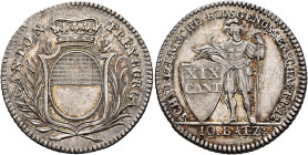 SWITZERLAND. Freiburg. Stadt und Kanton. 10 Batzen 1812 (Silver, 30 mm, 7.56 g, 6 h). CANTON - FREYBURG Crowned coat of arms between palm branches. Re...