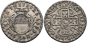 SWITZERLAND. Freiburg. Stadt und Kanton. 5 Batzen 1828 (Silver, 25 mm, 4.42 g, 6 h), overstruck on a 5 Batzen 1811 (HMZ 2-285b). CANTON FREYBURG 1829 ...
