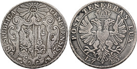 SWITZERLAND. Genf (Geneva). Stadt. Taler 1723 (Silver, 40 mm, 27.24 g, 6 h). RESPUBLICA - GENEVENSIS Coat of arms; above, Ω / IHS / • within radiant c...