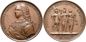 SWITZERLAND. Genf (Geneva). Stadt. Medal 1738 (Bronze, 55 mm, 79.08 g, 12 h), on Vicomte de Lautrec. By J. A. Dassier. D.F.COMES A LAUTREC - LEGAT•REG...
