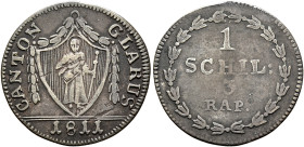 SWITZERLAND. Glarus. Schilling 1811 (Billon, 19 mm, 0.95 g, 12 h), variety with six hanging flowers on each side, Glarus. CANTON - GLARUS / 1811 Coat ...