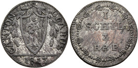 SWITZERLAND. Glarus. Schilling 1813 (Billon, 19 mm, 1.02 g, 12 h), Glarus. CANTON - GLARUS / 1813 Coat of arms. Rev. 1 / SCHIL• / 3 RAP: within wreath...