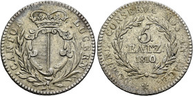 SWITZERLAND. Luzern. Kanton. 5 Batzen 1810 (Silver, 25 mm, 4.61 g, 6 h). CANTON - LUCERN Crowned coat of arms within laurel and palm branch. Rev. DOMI...